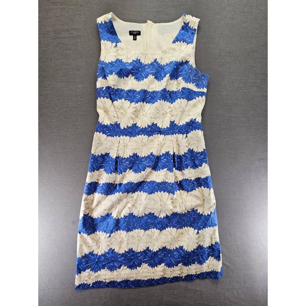 Talbots Petites Blue Cream Floral Stripe Sleeveless Sheath Dress 4P